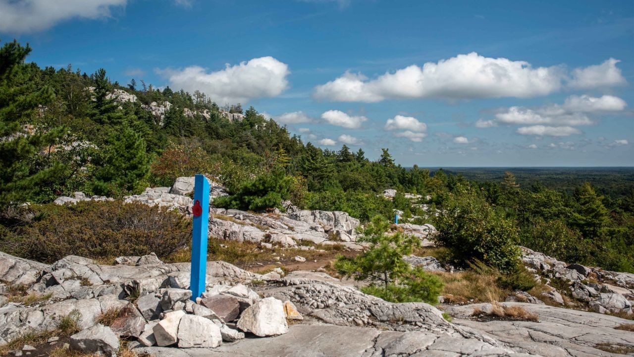 Hiking path of the Crack Trail in Ontario Canada near the community of Marathon, Ontario, Canada.