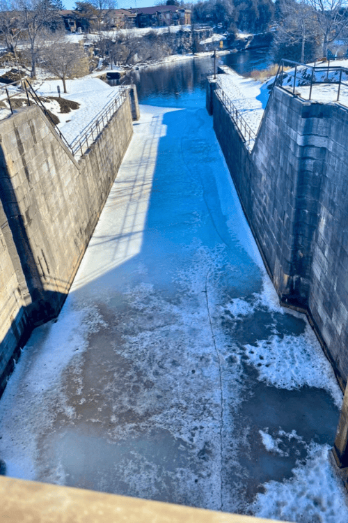 Looking down at the lower section of Lock 34, Fenelon Falls, Ontario, a National Historic Site of Canada.