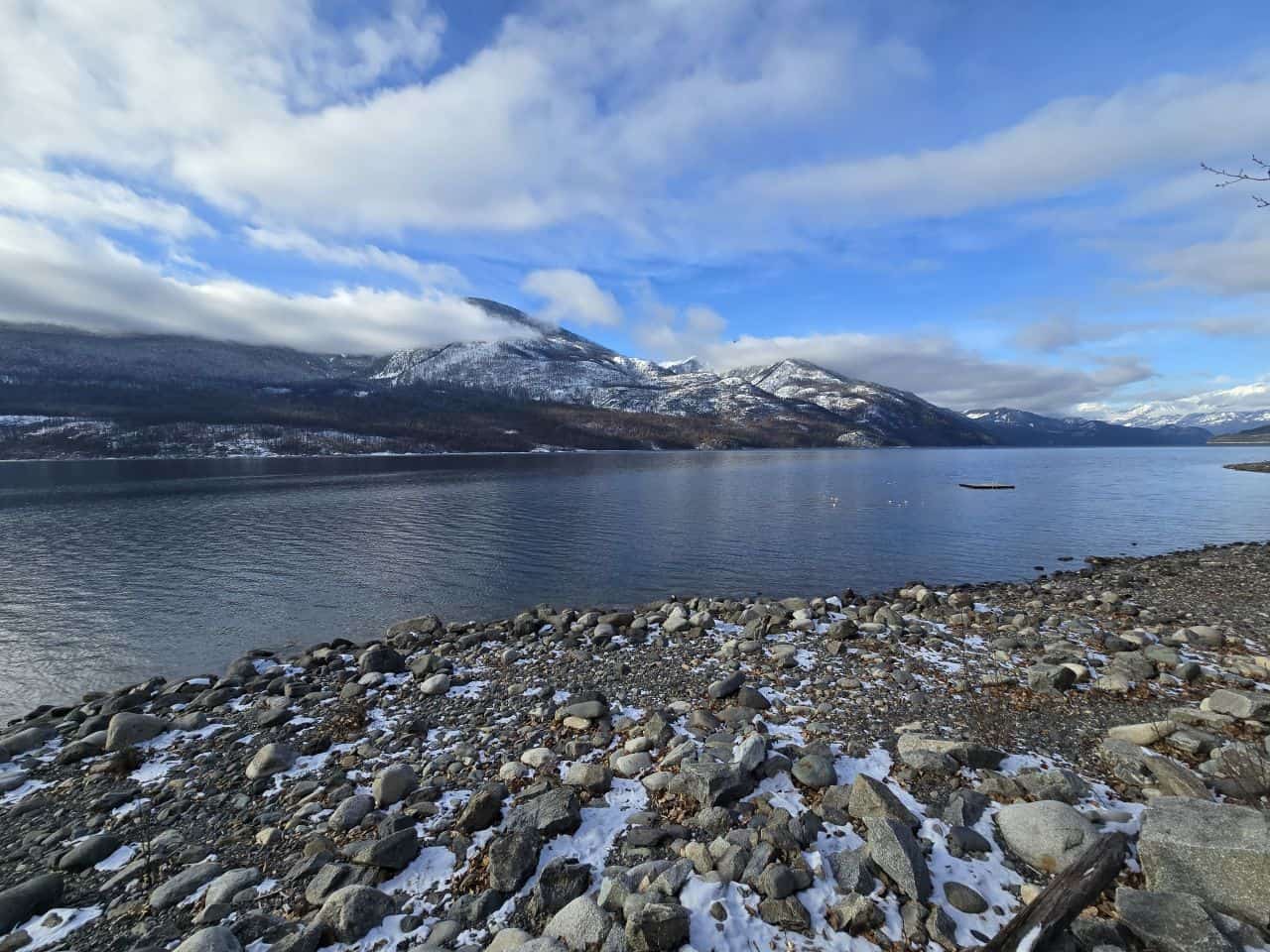 Slocan Lake is a large body of water located in the Kootenay region of British Columbia Canada and does not freeze during the winter time.