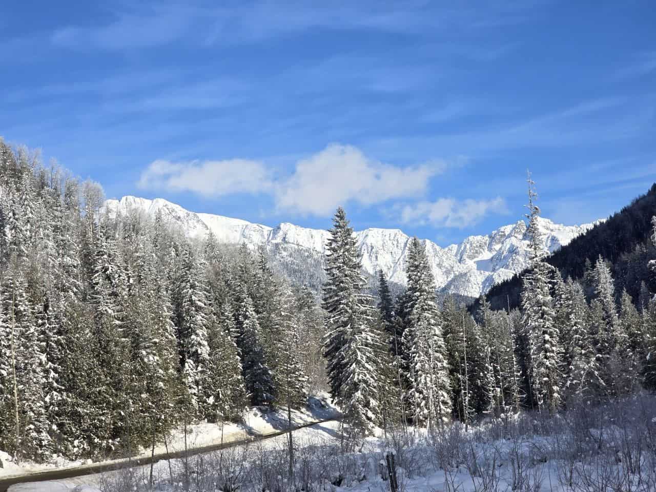 A scenic winter road trip along BC 31a from New Denver to Kaslo in the central Kootenay region of British Columbia Canada