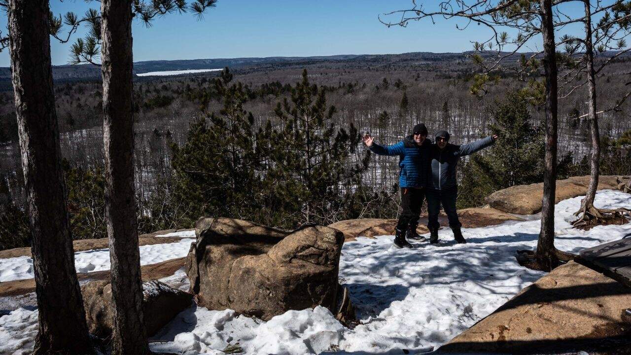 Hiking the lookout trail in Algonquin Provincial Park in Ontario Canada