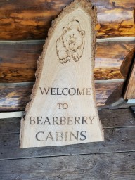 Welcome Sign at Bearberry Cabins Check In Office