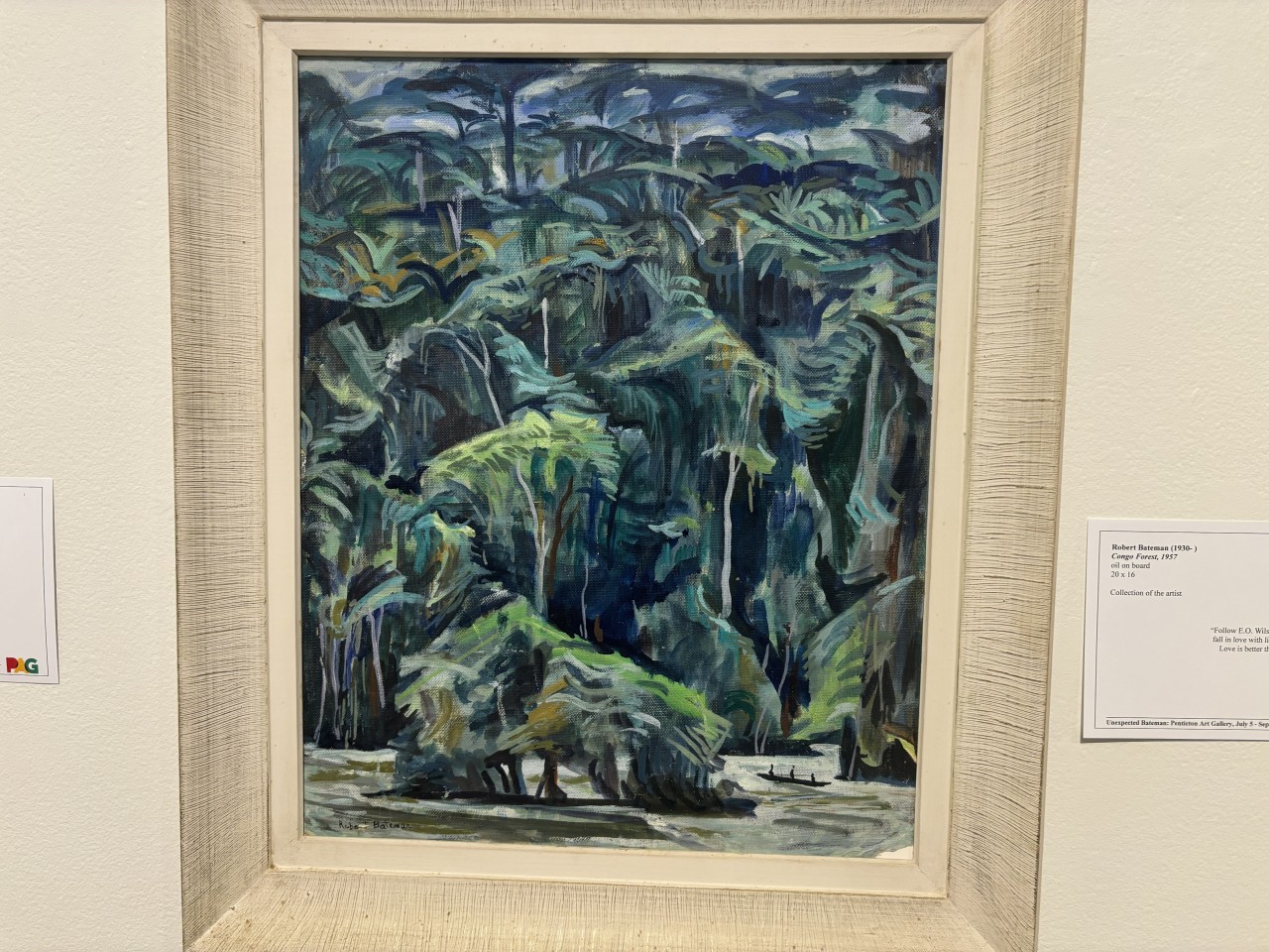 Congo Forest, 1957 at Penticton Art Gallery 2024-09-24 - Congo Forest, 1957, is another of Robert Bateman's earlier paintings. We hardly recognize this as one of his paintings as his style has changed so much over the years. 