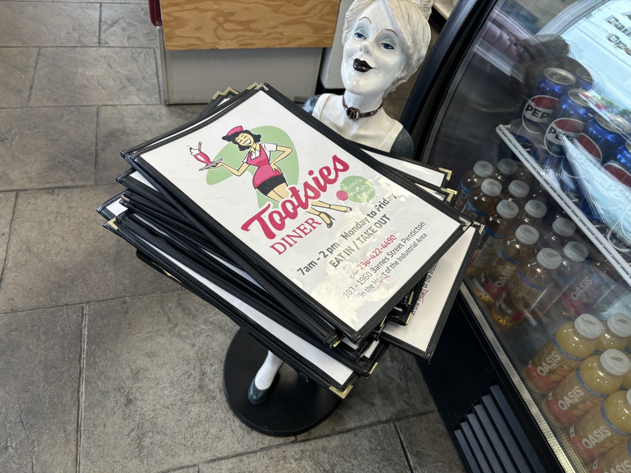 Grab a menu at Tootsies Diner in Penticton British Columbia 2024-09-25 - Pick up a menu when you enter Tootsies Diner. 