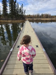 Little Seeker Exploring Twin Lakes in Alberta 