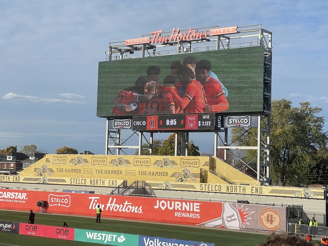 Forge FC Large Screen Hamilton Ontario - The large video screen at Tim Hortons Field was perfect for watching close ups and replays at Tim Hortons Field in Hamilton, Ontario, Canada.