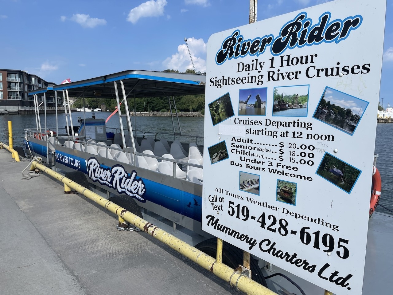 River Rider Boat Port Dover Ontario - The River Rider Boat is conveniently docked  along the pier in Port Dover. They offer daily one hour sightseeing river cruises!