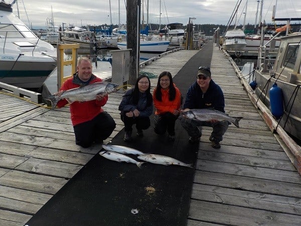 Salmon Fishing Port Hardy - Group of  4 fishing off the coast of Vancouver Island, BC, Canada! Another successful Salmon trip with Hook'n Them up Fishing Charters near Port Hardy, British Columbia.