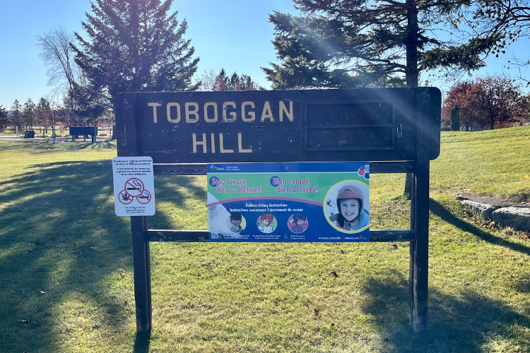 Toboggan Hill sign at Walter Baker Park - Tobogganing on this hill must be so fun in the winter!