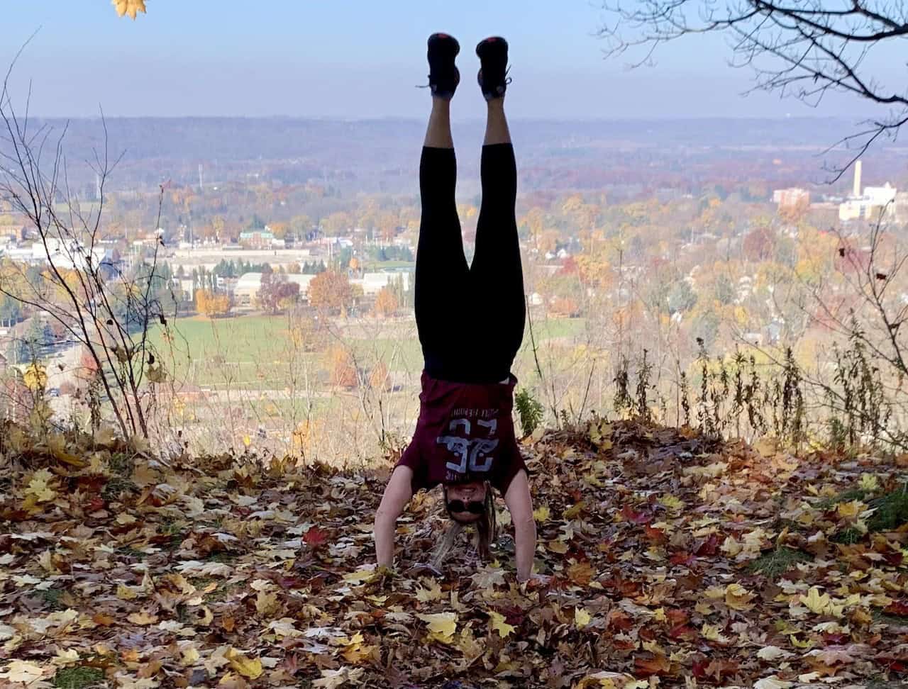 Handstand With City Background Hamilton Ontario - This City of Hamilton view was the perfect backdrop for my handstand photo on the Robert MacLaren Side Trail. 

Photo Credit: Lynda Danahy