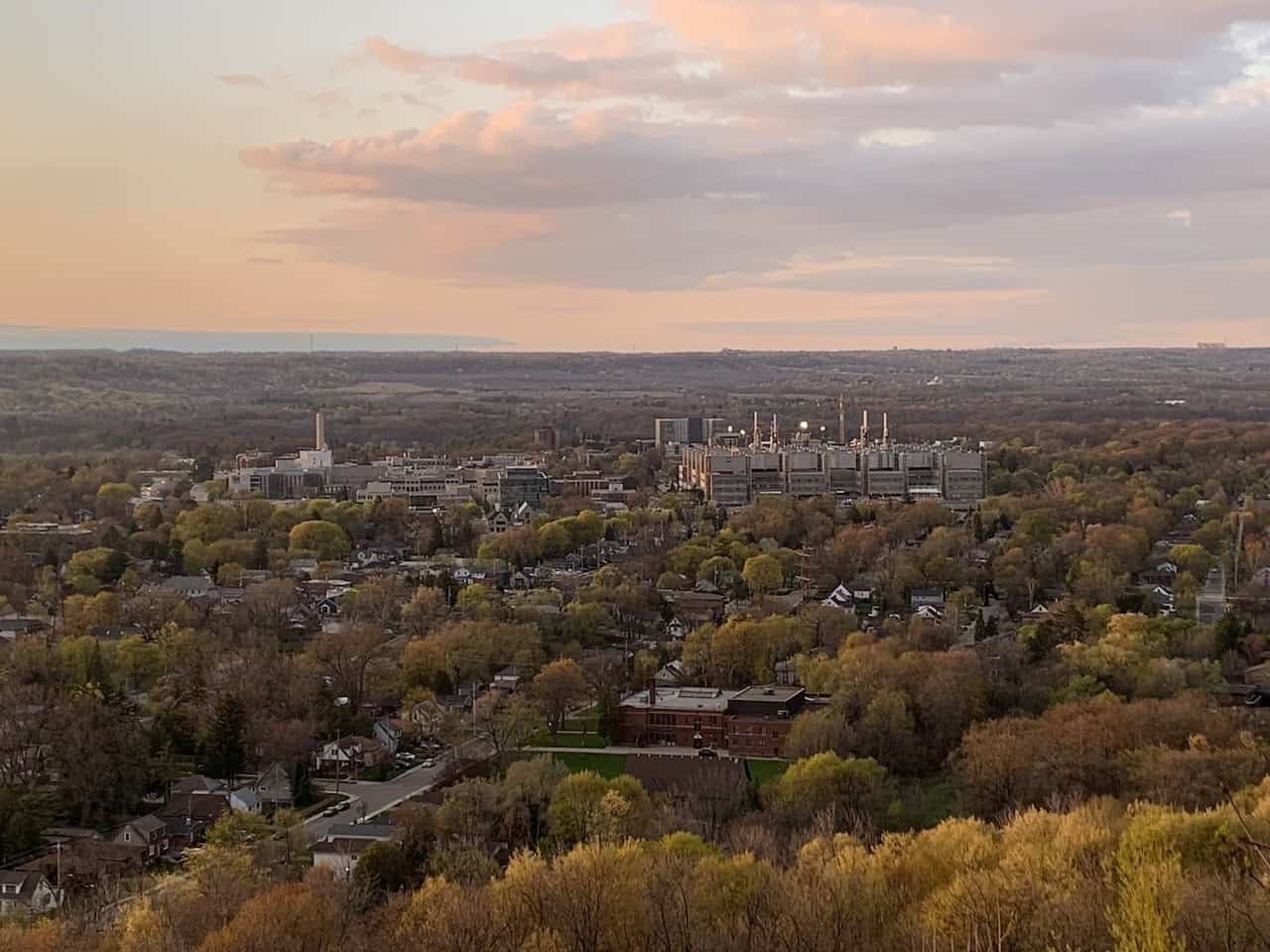 Views of the City of Hamilton Ontario Canada  - We stopped to admire the City of Hamilton viewpoint along the Robert MacLaren Side Trail in Hamilton, Ontario. I believe that is McMaster University and Children's Hospital 