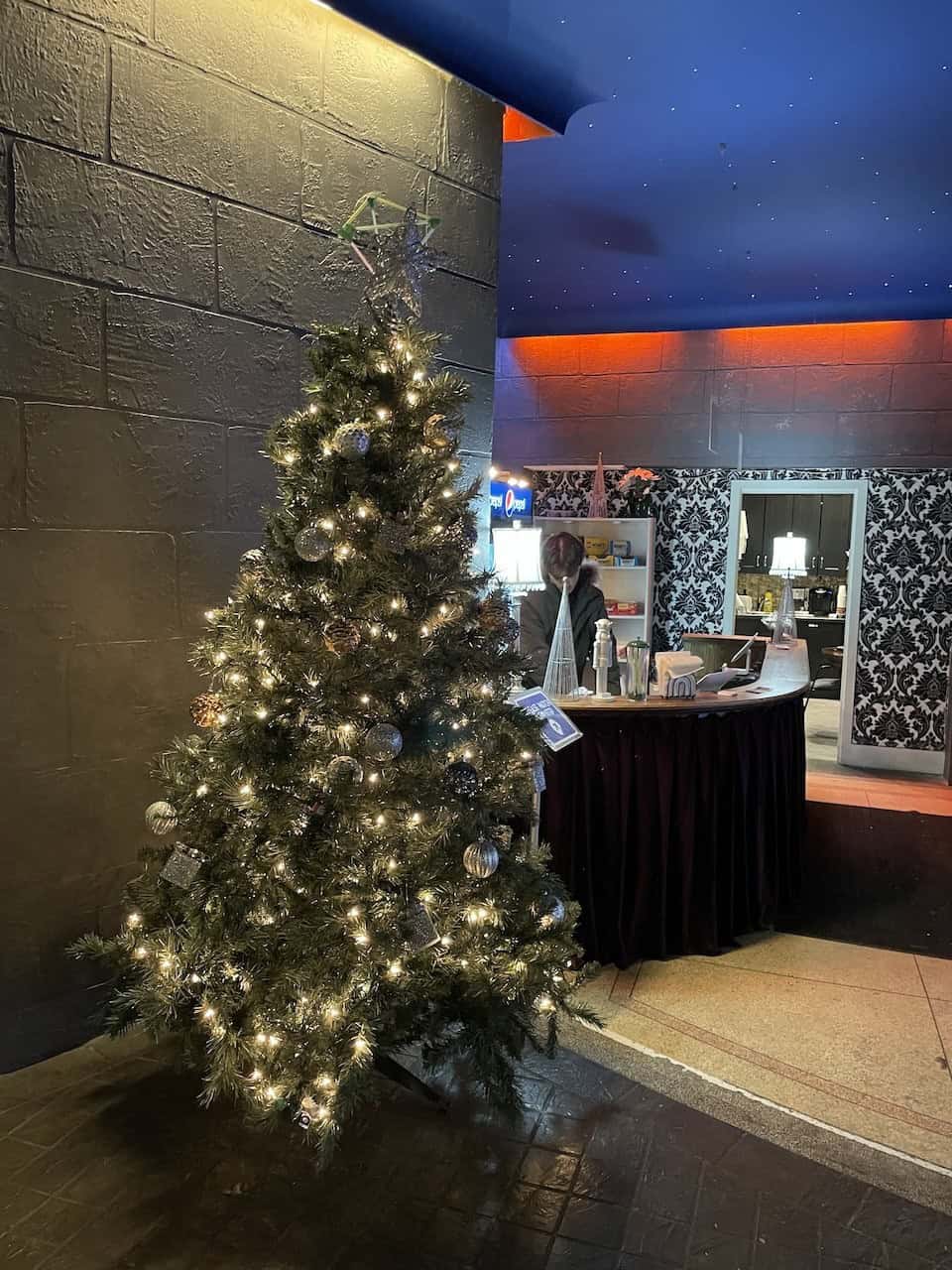 Zoetic Lobby Concession Area - The festively decorated lobby area has a concession stand offering snacks and drinks for theatre visitors to purchase. 