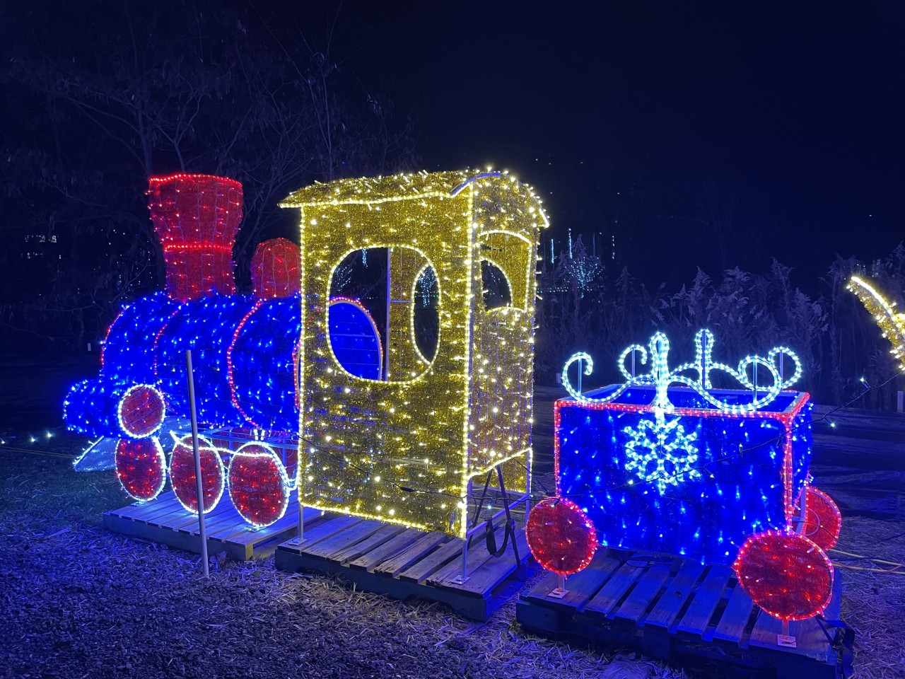 Holiday Train at Village After Dark in Hamilton Ontario - This festive holiday train can be found at St. Elizabeth Village After Dark Holiday Stroll in Hamilton, Ontario, Canada.