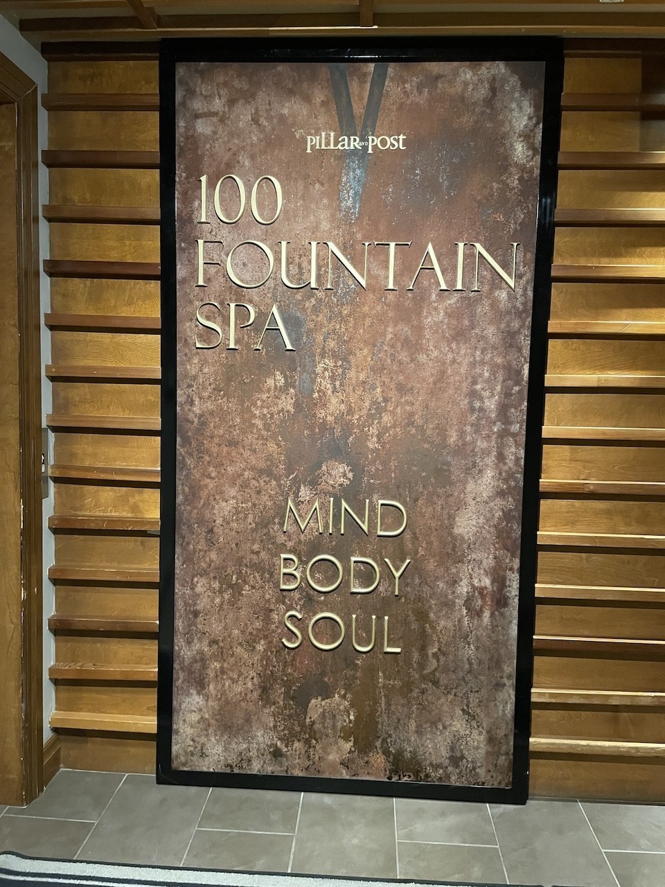 100 Fountain Spa Sign at Pillar and Post  - The 100 Fountain Spa promotes relaxation and rejuvenation for guests in Niagara-on-the-Lake, Ontario, Canada.