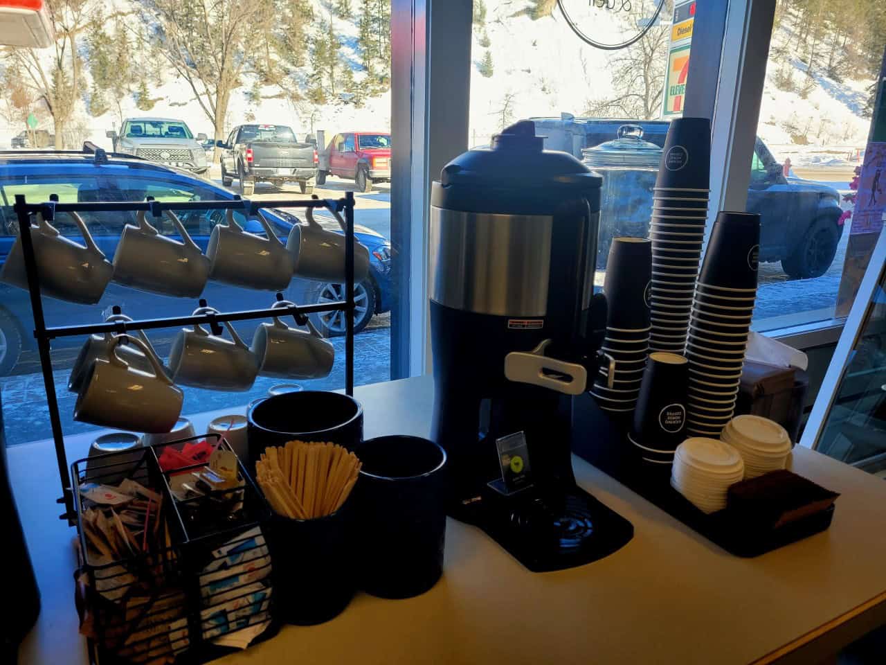 Coffee to Go along B.C. Hwy #95 at the Golden Bakery & Deli - Golden B.C. Canada - Coffee to go and snacks at the Golden Bakery & Deli.
Kicking Horse Coffee and a large assortment of snacks, sandwiches and treats are available at Golden Bakery in beautiful Golden, B.C. 