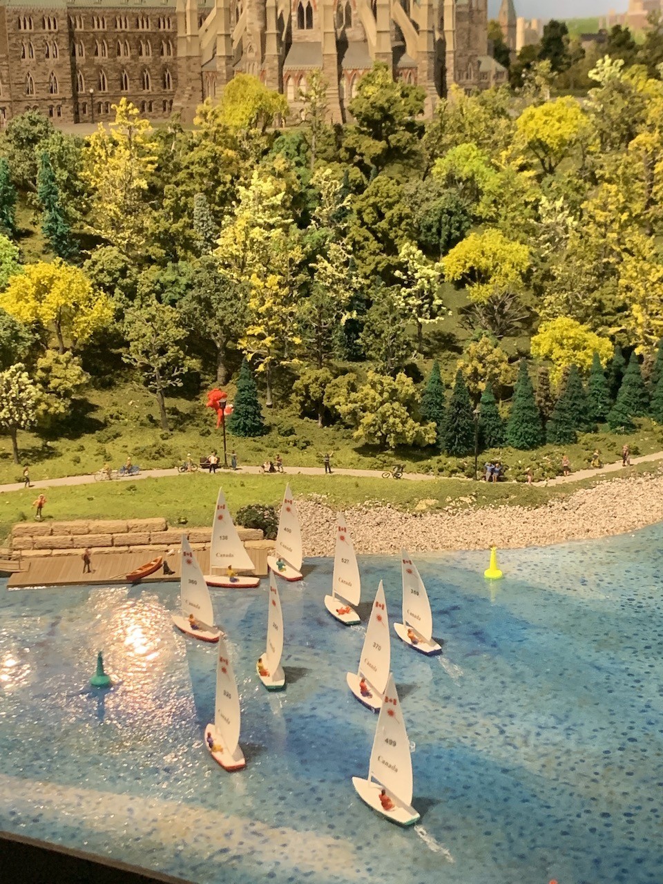 Sailboats in Hamilton Harbour at Little Canada - These miniature sailboat were a part of the Little Canada display in Toronto, Ontario, Canada.