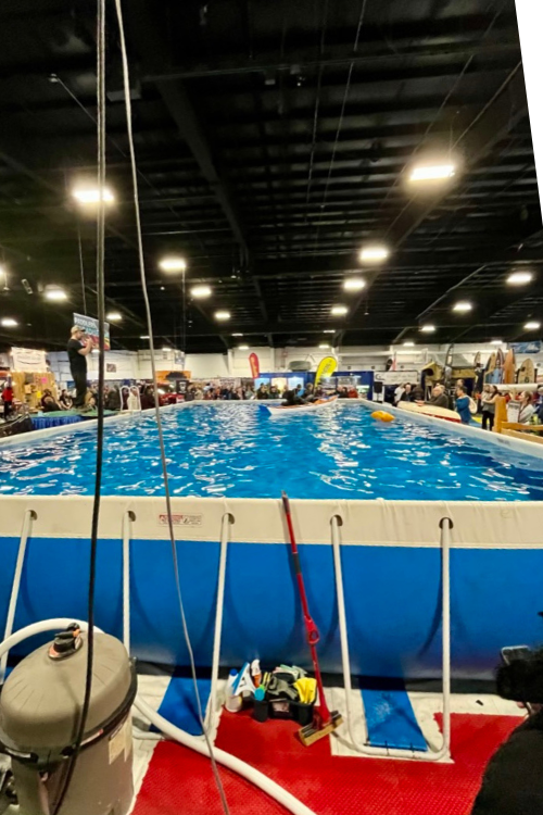 30' x 50' pool for kayak and canoe demonstrations at the Outdoor Adventure Show - The Toronto Outdoor Adventure Show had a huge pool for kayak, canoe, and other water sport demonstrations right inside the main display area