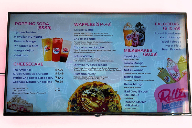 The menu includes more than ice cream - soda, cheesecake, waffles, milkshakes and faloodas  - The third and final menu at Rollz Ice Cream in Scarborough offers many treats other than ice cream. Like sodas, cheesecake, waffles, milkshakes and faloodas (a Mughlai cold dessert made with vermicelli)